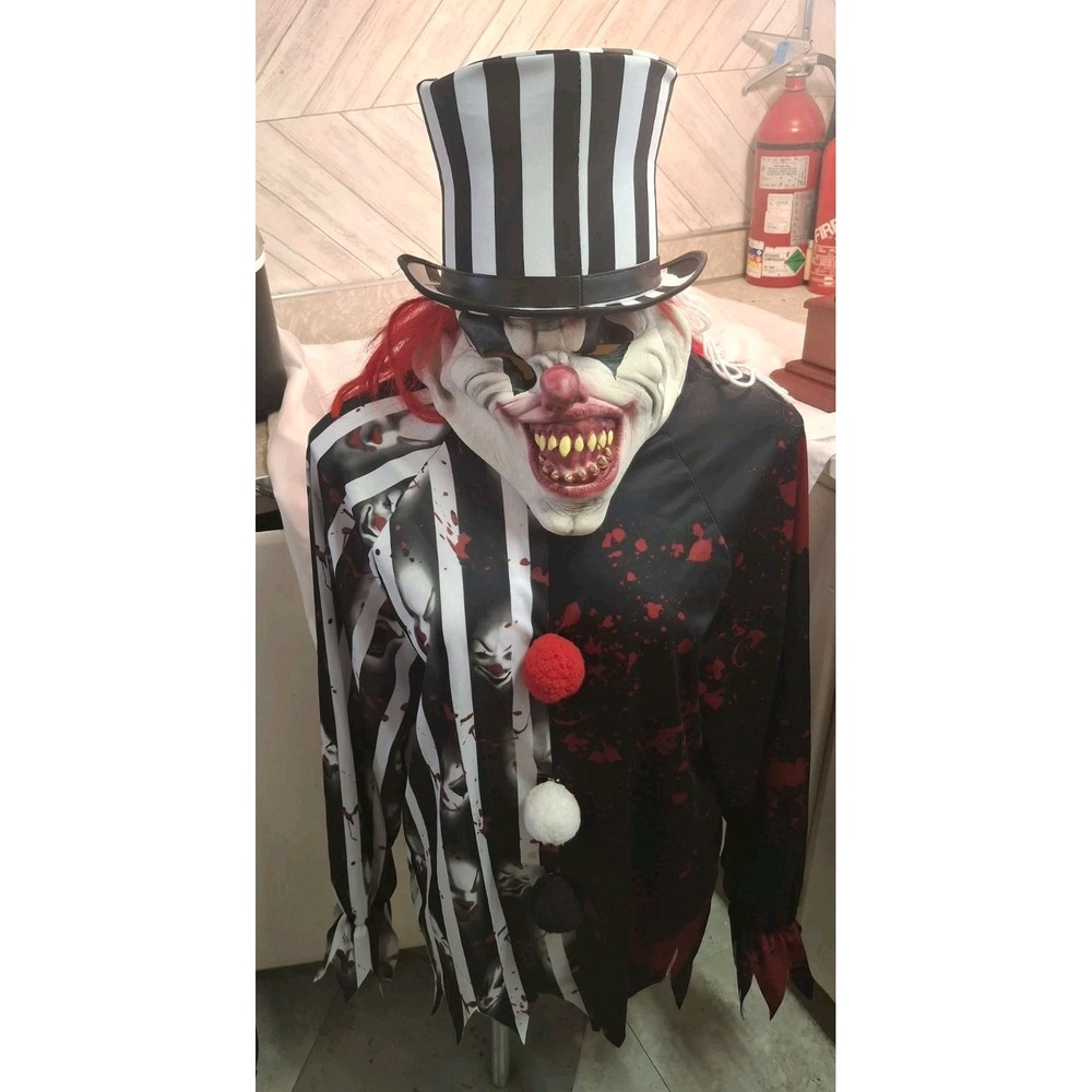 Spirit Halloween Clown Costume Adult Medium 40-42 Top Hat Light Up Gun Mask Horn